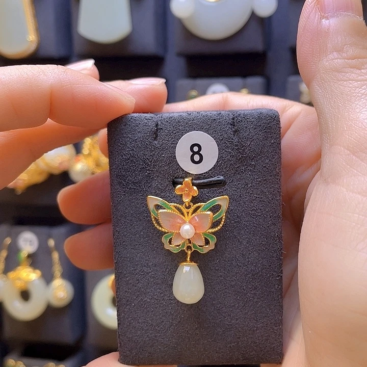 和田玉银S925镀金镶嵌颈饰