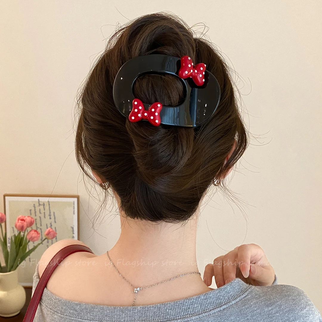 韩系波点蝴蝶结后脑勺扁平抓夹女后脑勺盘发夹鸭嘴夹发夹头饰发卡