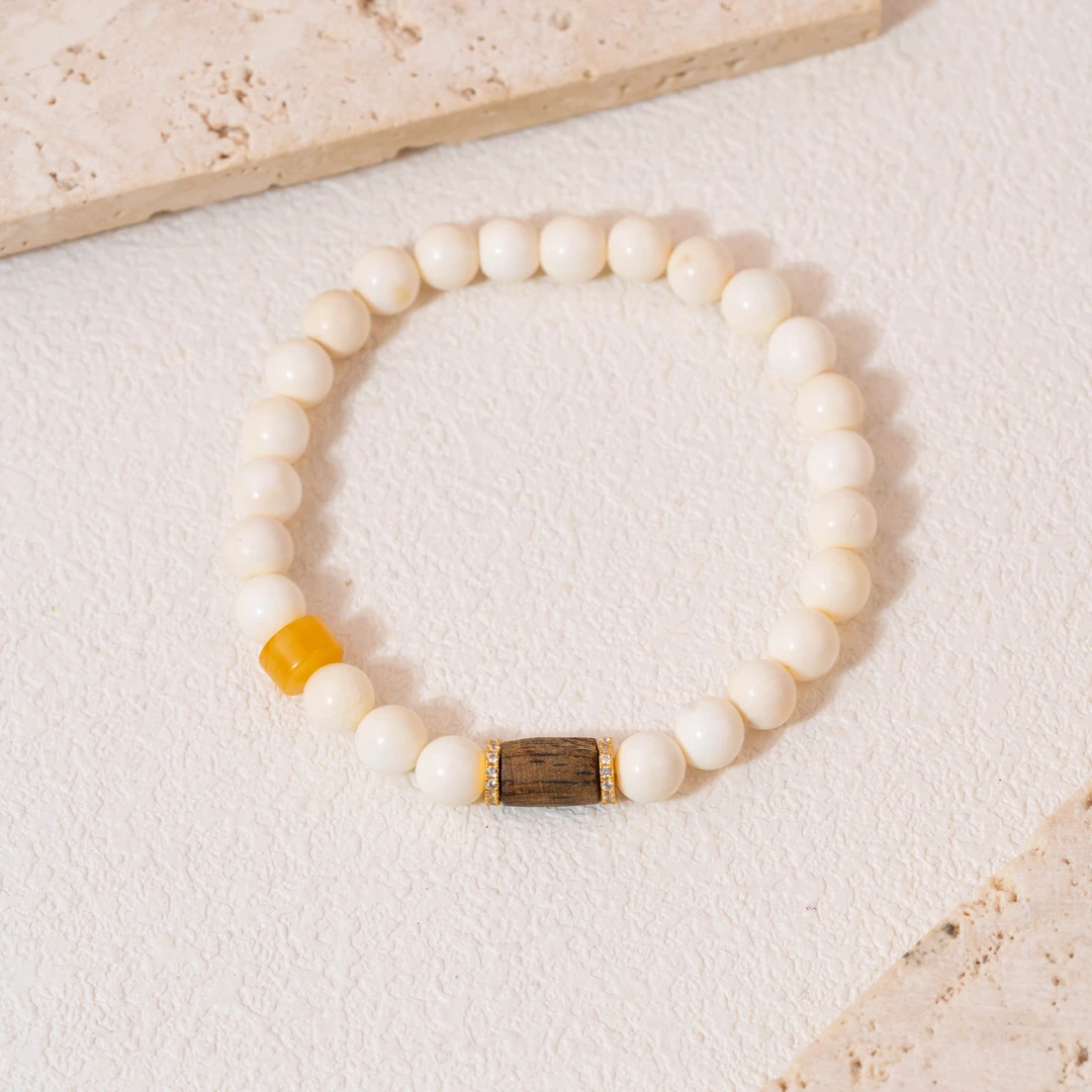 【绵柔】猛犸牙绿奇楠沉香蜜蜡手串（天然珠宝多样性发一）