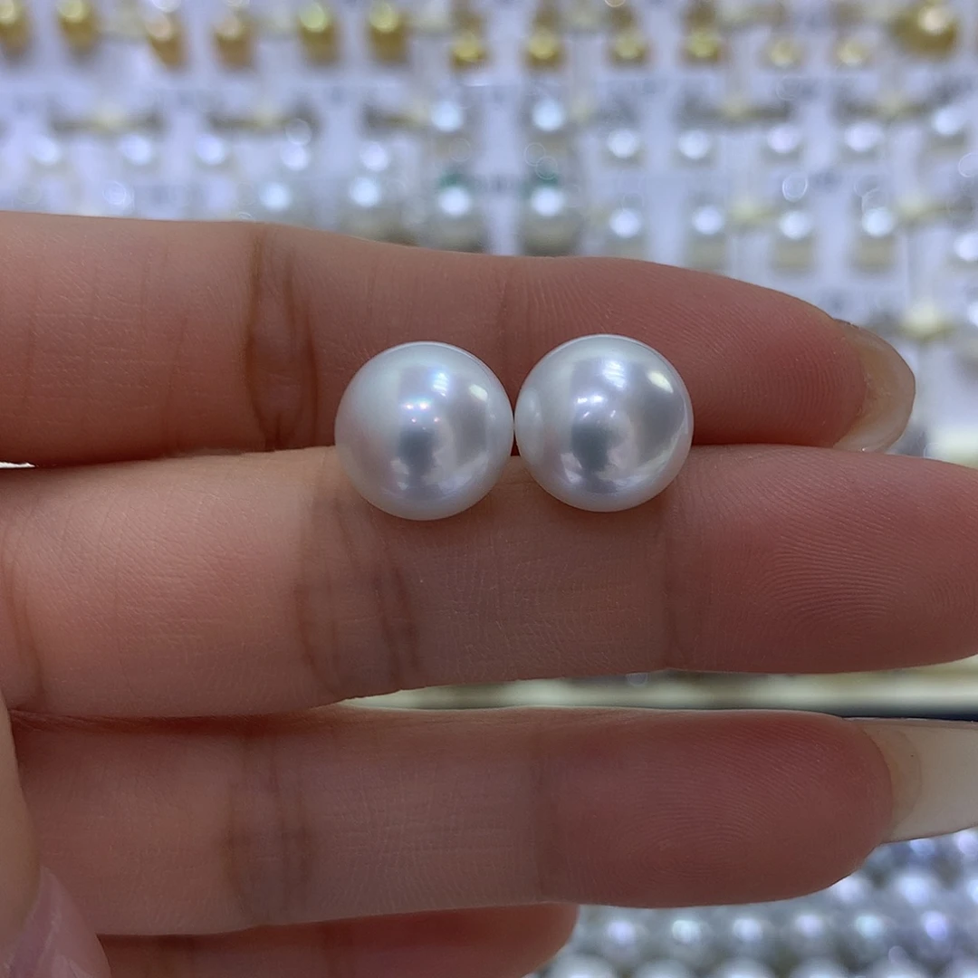 18K金镶嵌耳饰海水珍珠12/13mm澳白