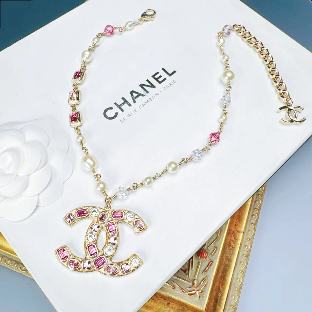 95新 Chanel/香奈儿 柚礼中古/香奈儿多色莱茵石双C项链NC512007