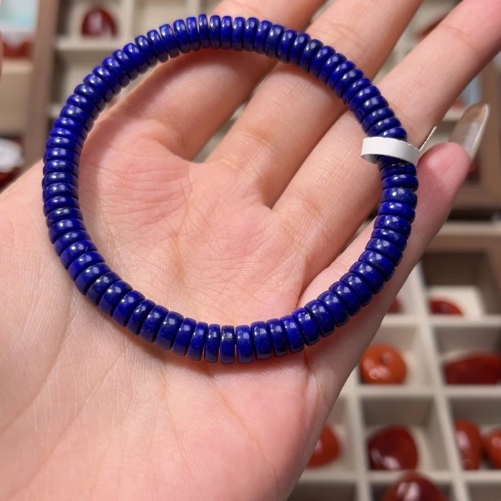 青金石未镶嵌手链老矿料青金石精工直切药片微金微白6mm