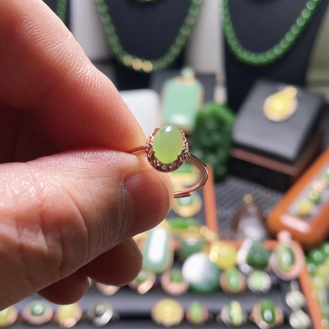 和田玉银S925镀金镶嵌戒指