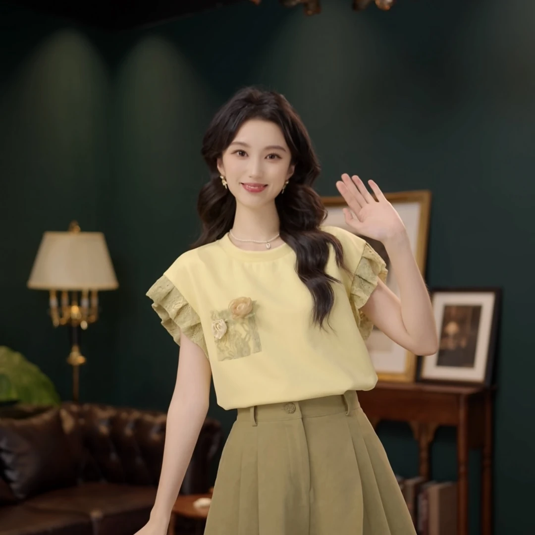 琦琦【果橘柑云】甜美休闲百搭小众短袖女夏季上衣YE0706510