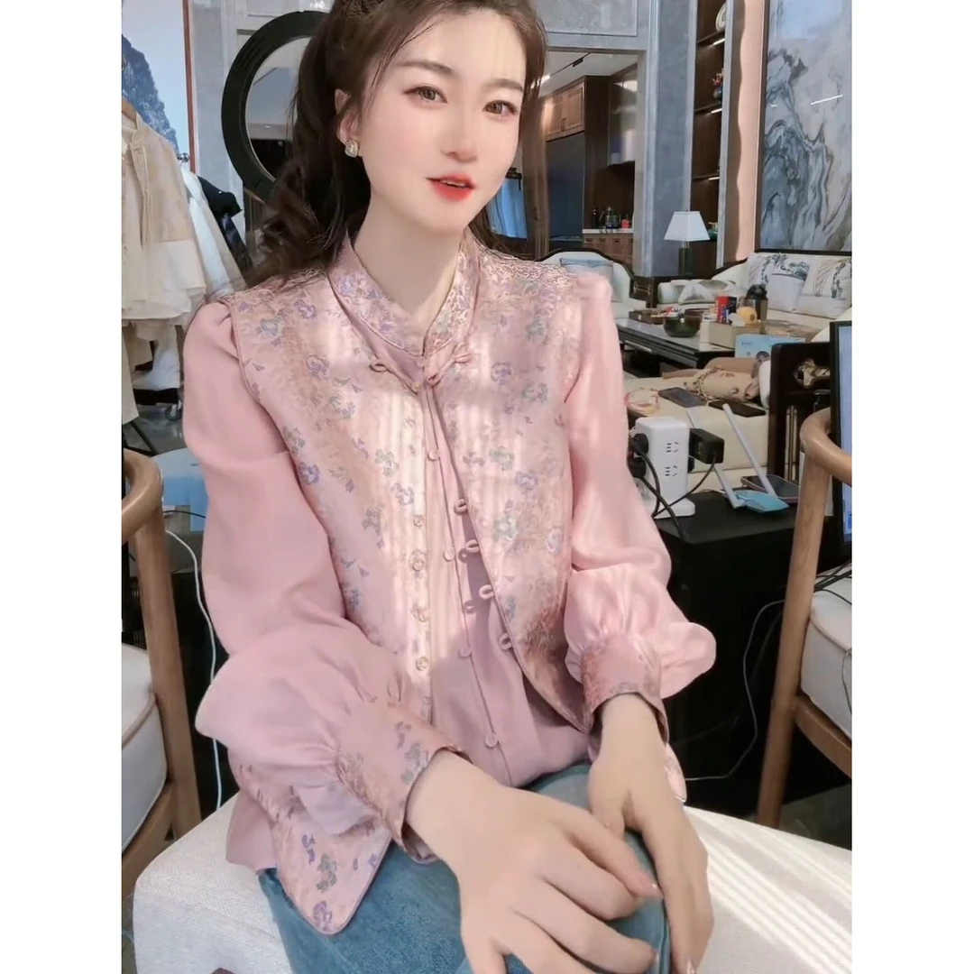 『繁花心情』提花拼接国风衬衣两件套春季绣花新中式马甲时尚