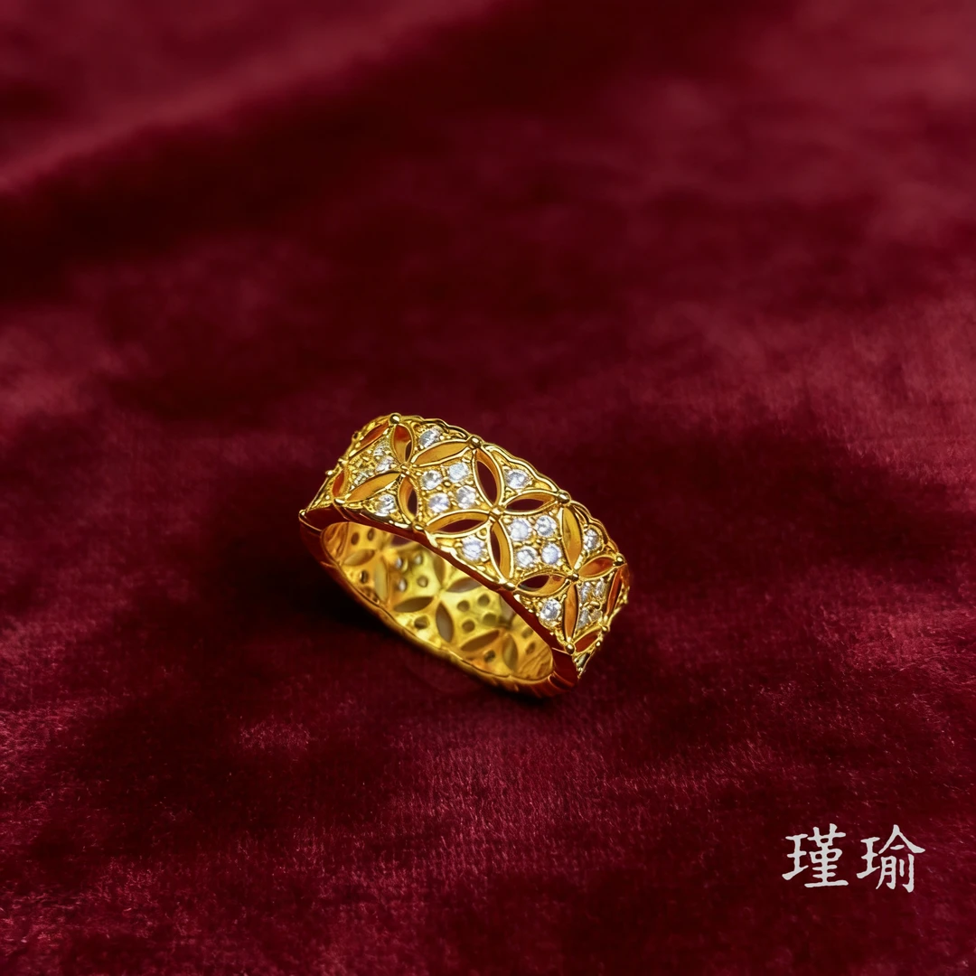 HG0258黄色镂空铜钱闭口戒指多样性发货45158