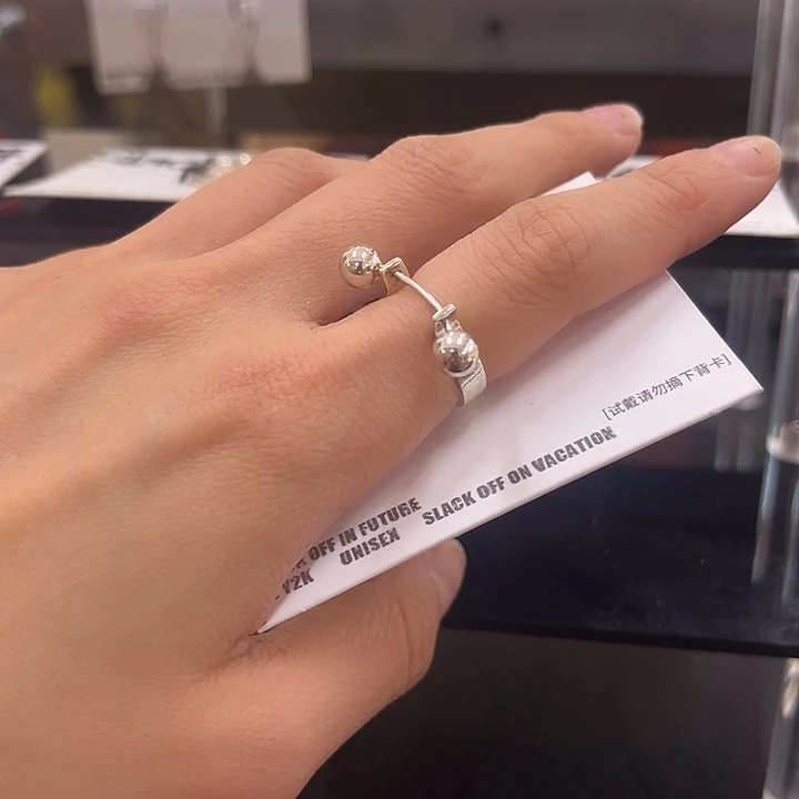 925银几何双球戒指