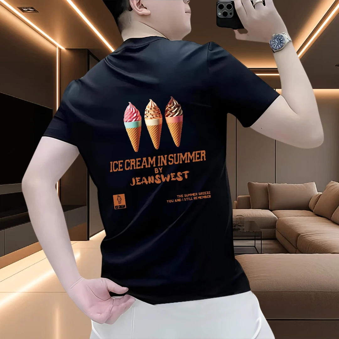 2025夏季爆款100%纯棉T恤短袖设计师男装高级感休闲百搭圆领上衣