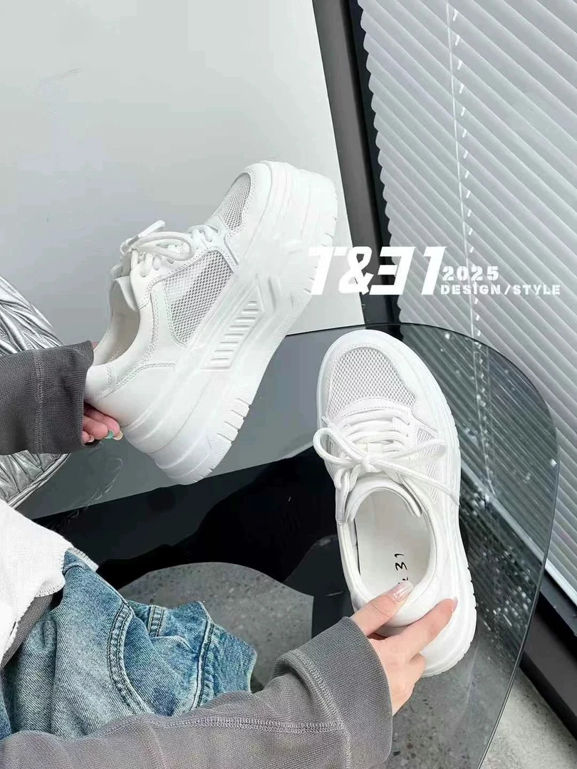 T31正品小白鞋2025夏真皮透气网厚底增高休闲净版松糕板鞋小白鞋