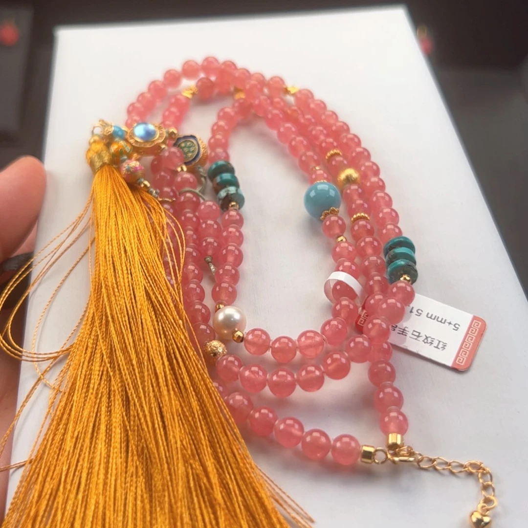 菱锰矿（红纹石）未镶嵌颈饰佛珠链