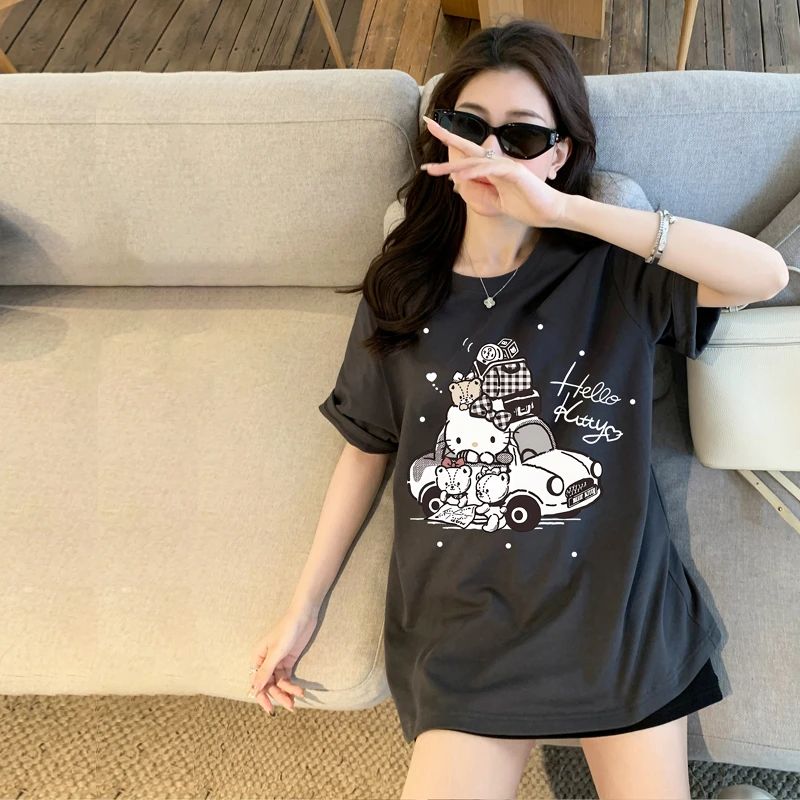 KT猫夏季女t潮牌卡通韩版女装上衣圆领纯棉短袖大码休闲t恤情侣装