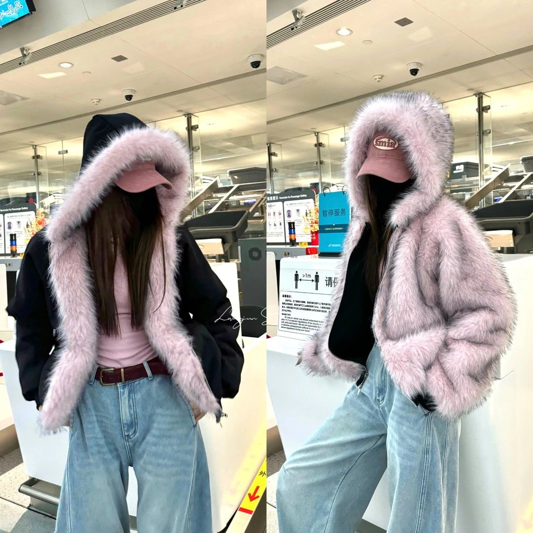 婉君【BLACKPINK正反两穿】秋冬慵懒风宽松毛毛外套LWJ24D4C2339