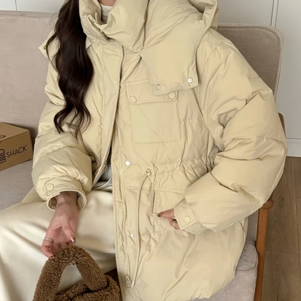 2025韩版大码羽绒服女秋冬宽松显瘦短款休闲连帽加厚中长款外套