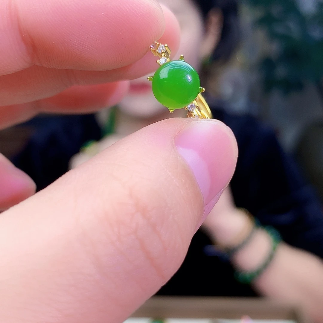 吊坠(不含链)银S925镶嵌和田玉（碧玉）戒指