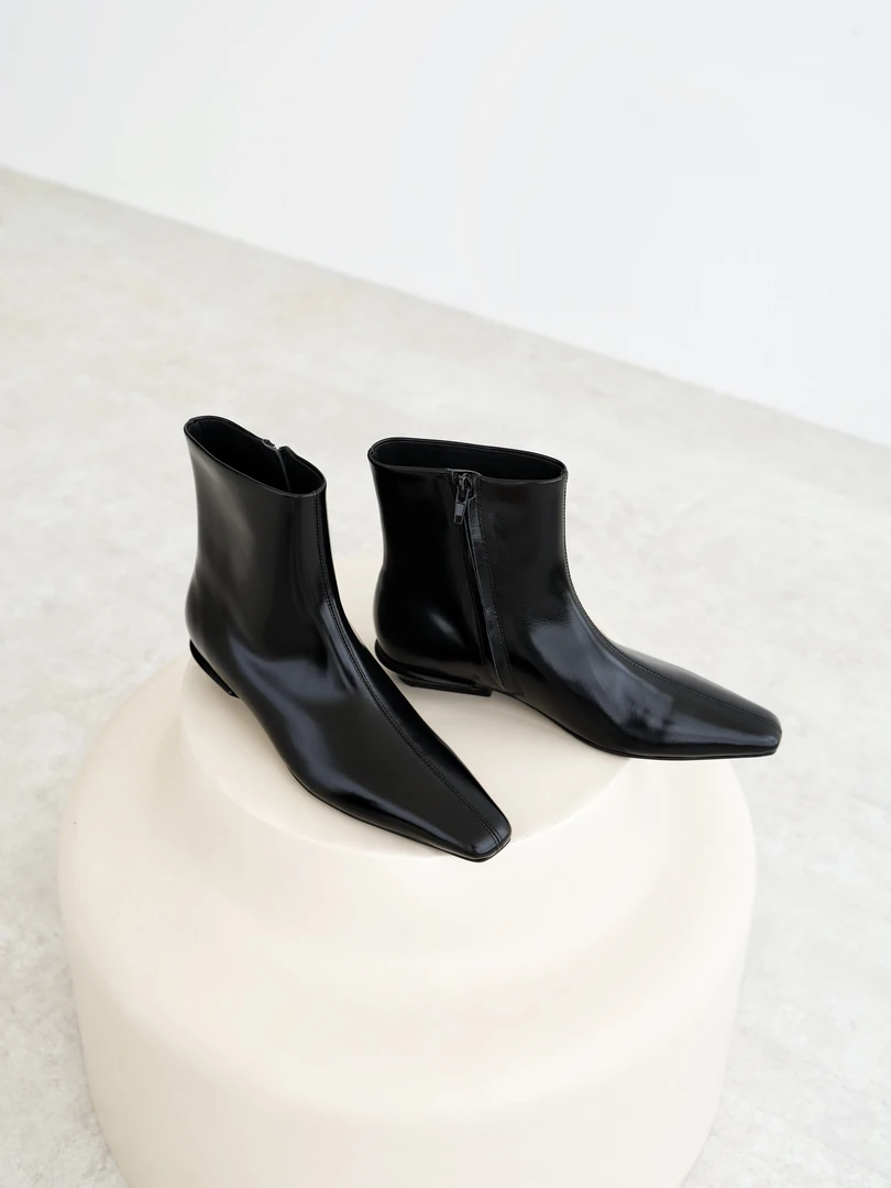 InkingPot彭姐 气质极简舒适绒面短靴方头侧拉链女靴子真皮及踝靴