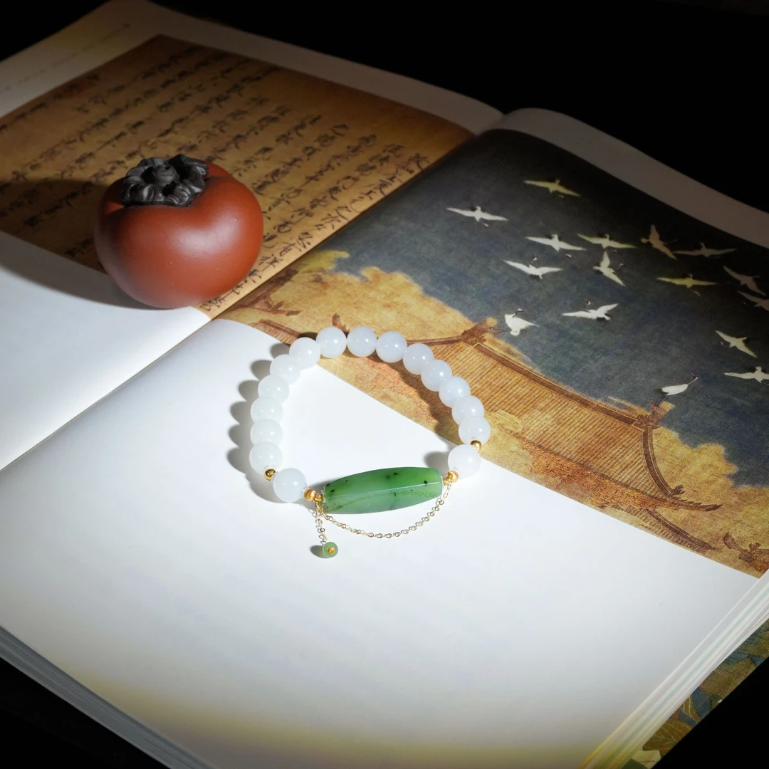 【梁姐妹】西洲*和田玉18K金手串青海老矿羊脂料细润熟油多样性发一