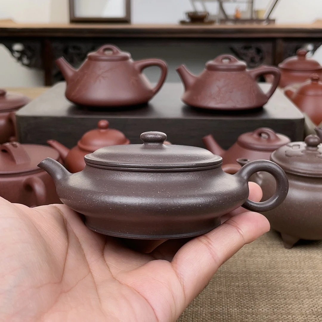茶壶紫砂虚扁 110cc 原矿大水潭天青泥