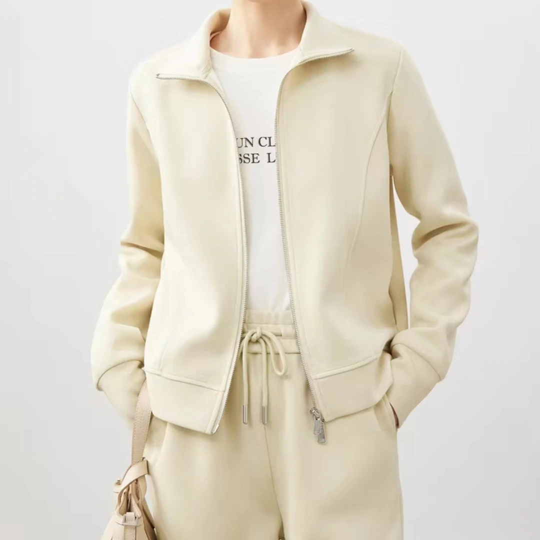 女士小立领上衣直筒裤休闲运动套装春季新款时尚百搭2619