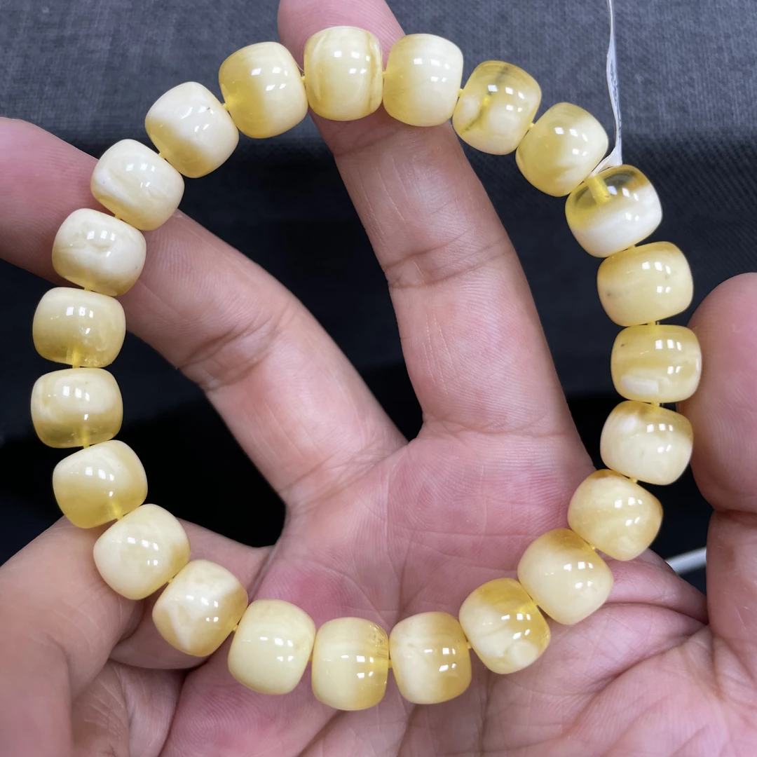 魔梵珠宝｜10mm俄料琥珀蜜蜡瑕疵福利款金瓷白（花粉多 ）