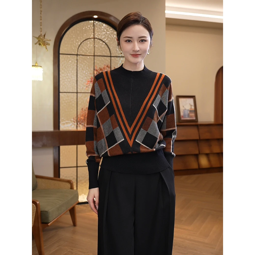 2025秋冬新款【8422】含绵羊毛洋气可外穿精致桔色打底毛针织衫女