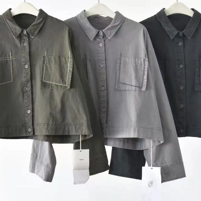 春秋季女款港风盐系长袖短款衬衫宽松百搭休闲显瘦上衣