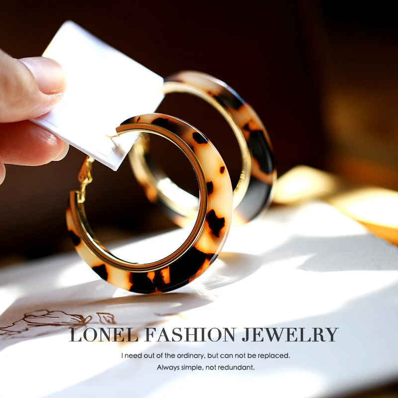 合金树脂耳饰 925银针耳圈大圈圈耳环咖色饰品小众设计高级感配饰