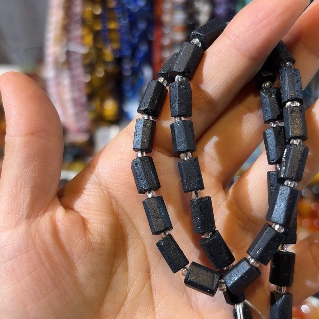 玛瑙/玉髓合金珠宝半成品黑碧玺6-10mm一条
