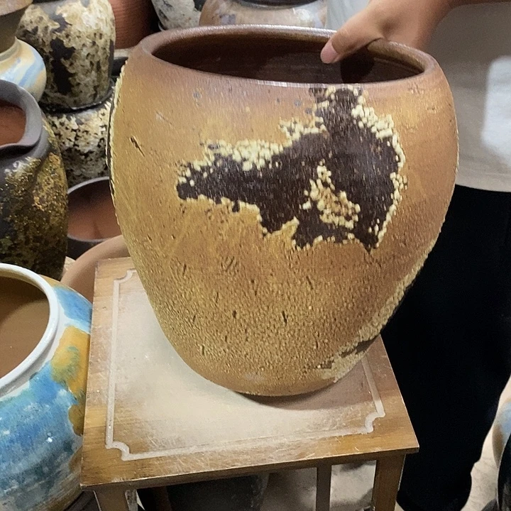 紫砂花盆口23高度30金地球………