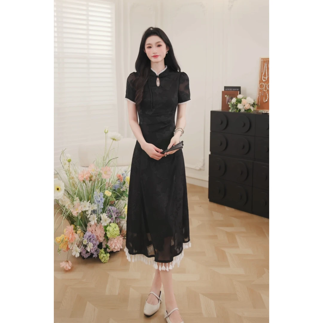 鹿向南【墨染年华】新中式国风连衣裙2025女新款显瘦重工裙QJD00308