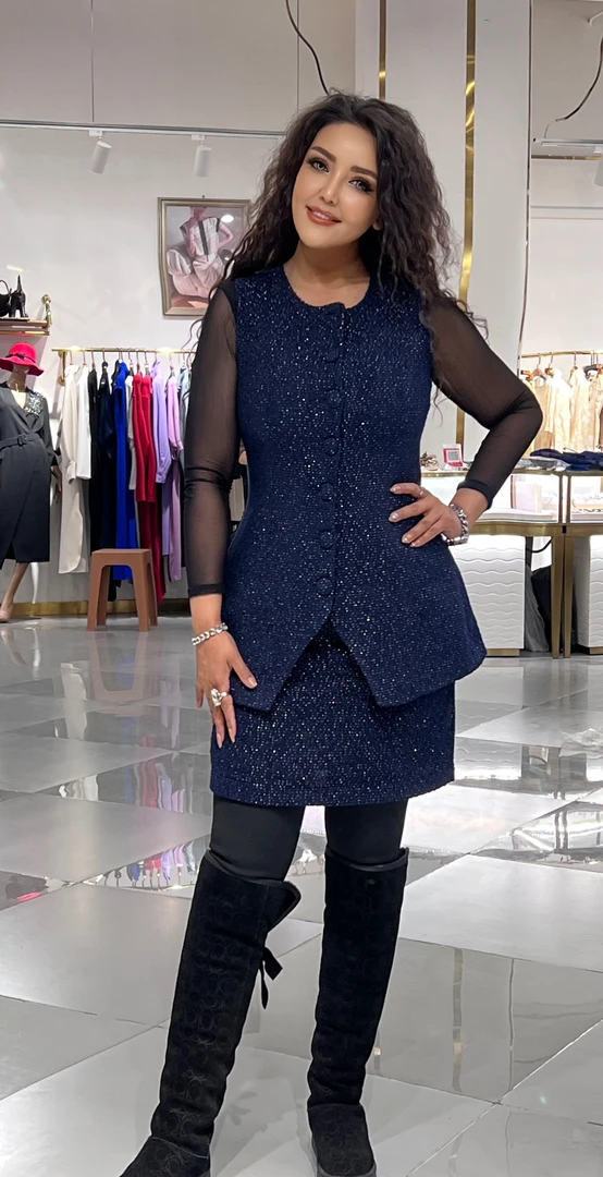 RUINA 带亮片马甲短裙套装气质气质休闲秋冬