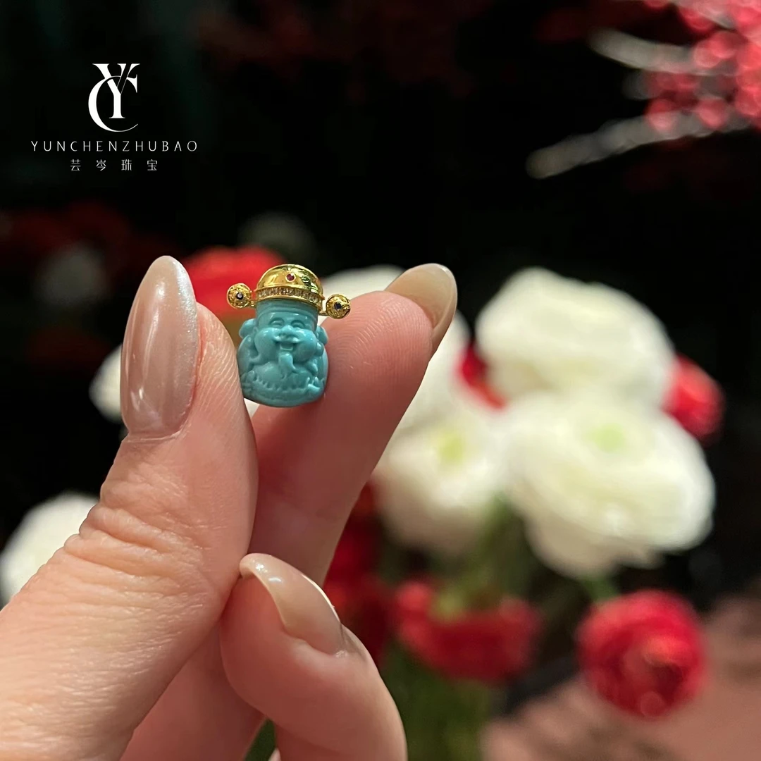 绿松石财神爷爷18k金吊坠 00449