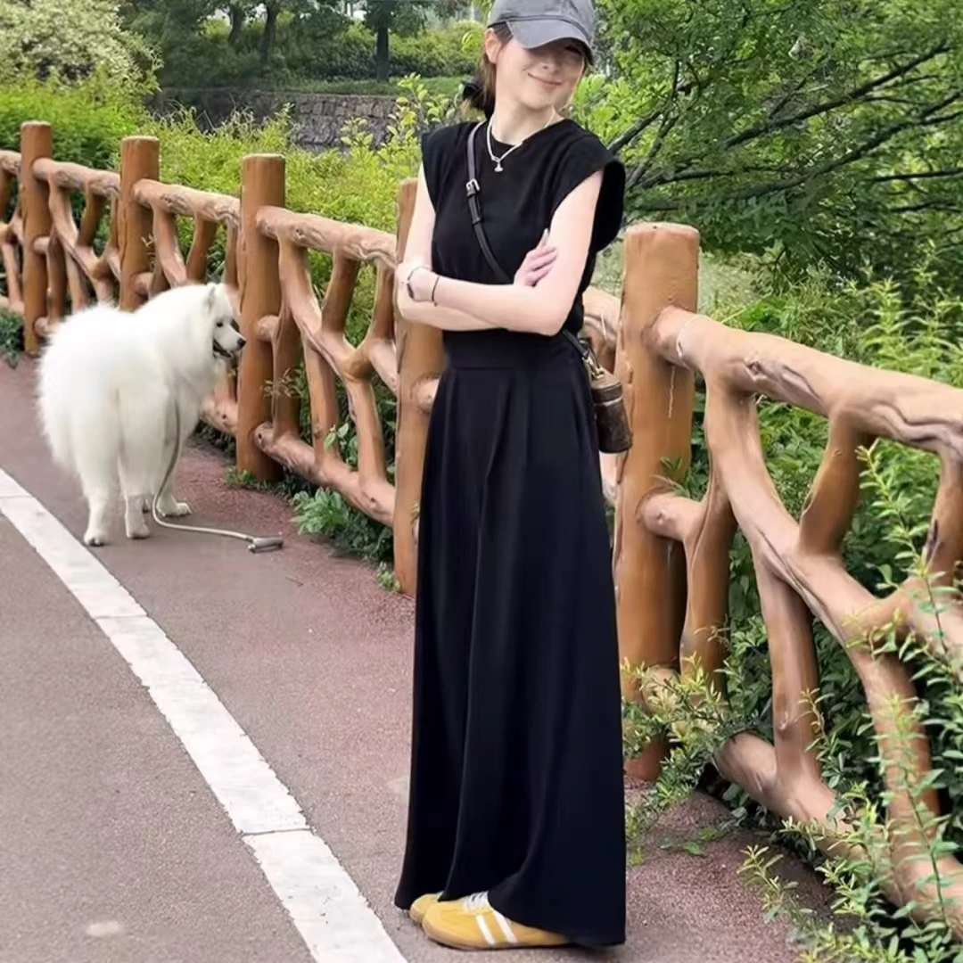 601/63266/161-8 气质无袖圆领上衣高腰显瘦阔腿裤夏季新款两件套