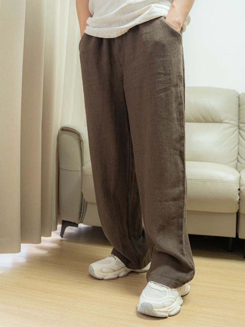 100%汉麻男款9支咖色休闲裤