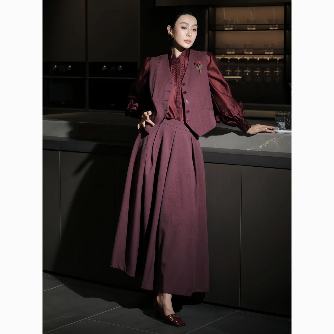 ZEROYK休闲风时尚套装女高级感立体花朵修身马甲半身裙气质两件套