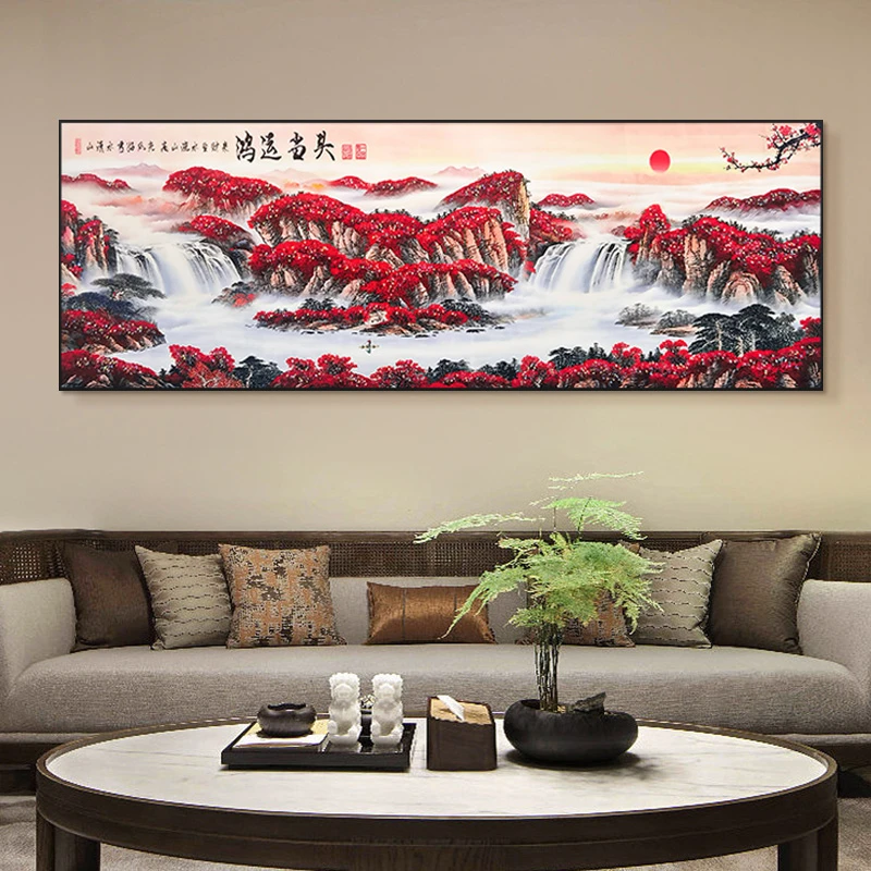 鸿运当头沙发背景装饰画 客厅卧室壁画旭日东升风水画鸿运70200