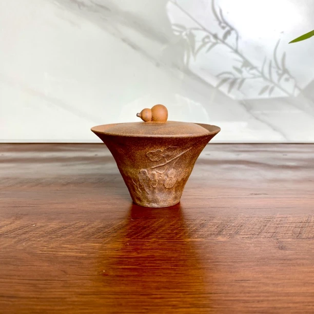 （拿）悬停葫芦盖碗   粗陶简约防烫手中式复古陶瓷茶具带盖薄胎