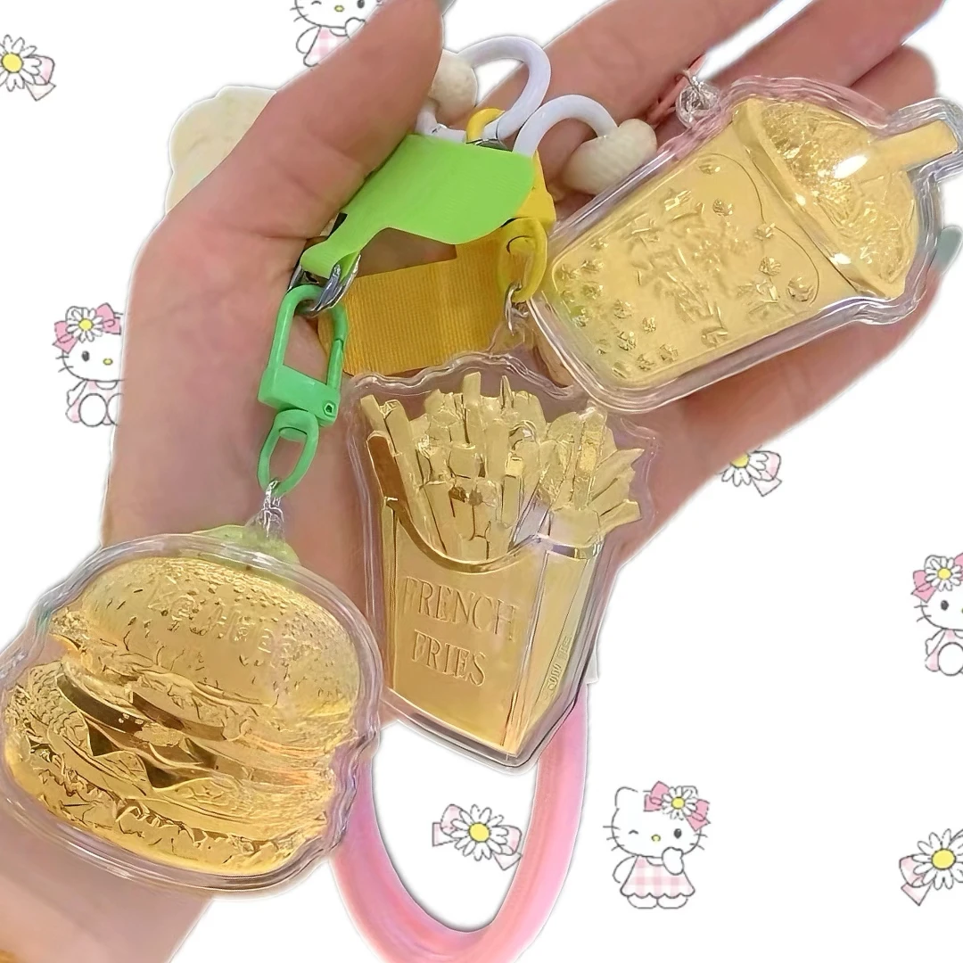 水贝新款 999奶茶手机挂件汉堡薯条钥匙扣粉色包包挂饰送闺蜜同款