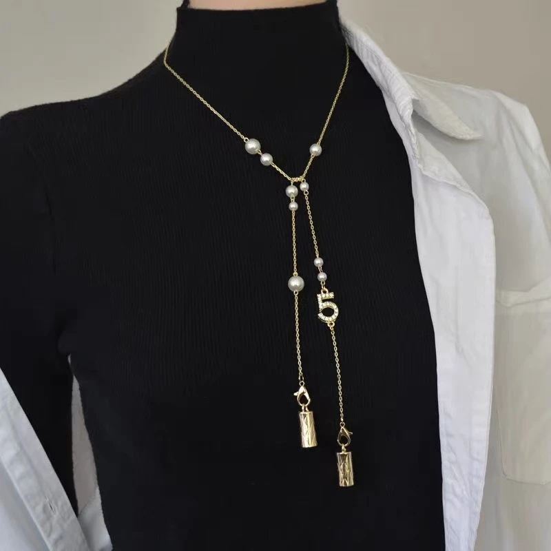 铜合金项链 铜合金珍珠猪鼻子气质锁骨链高级毛衣链