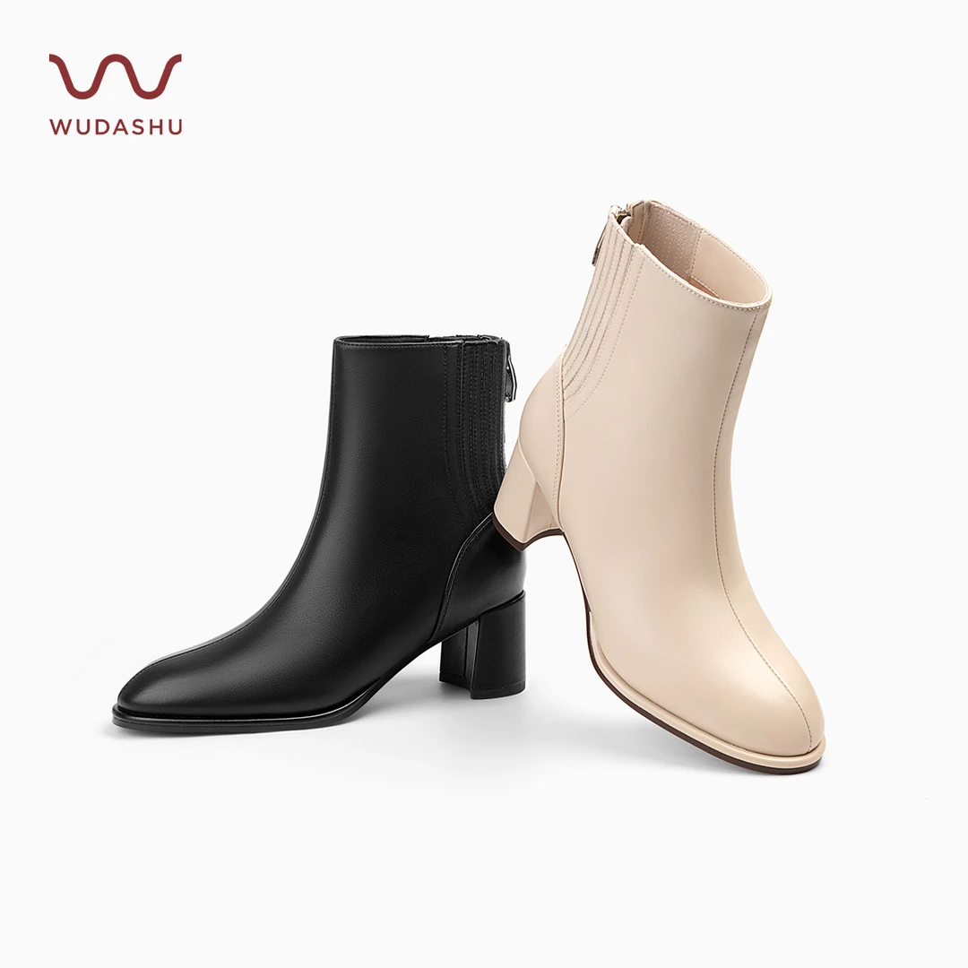 吴大叔红云鞋羊皮法式复古粗跟短靴女简约气质缓震短靴瘦瘦靴Z289