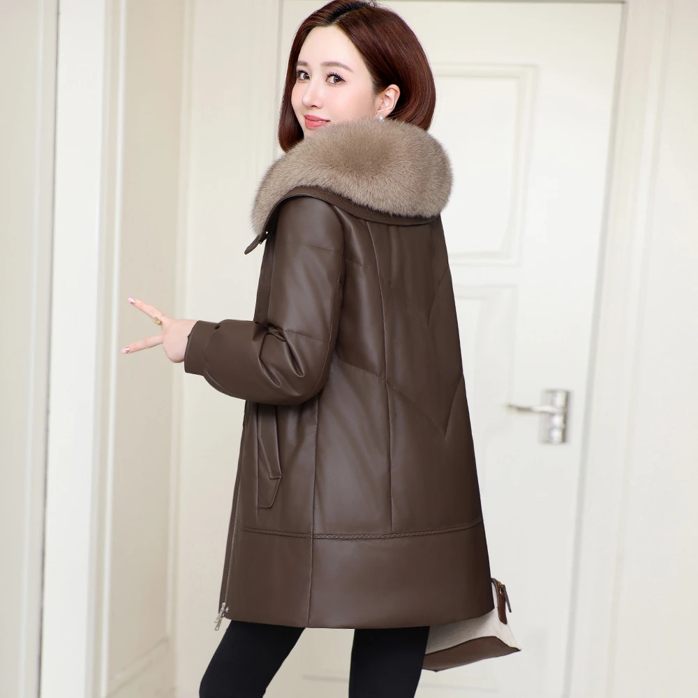 高端正品2025冬新款海宁真皮羽绒服皮草女中长绵羊皮洋气皮衣外套