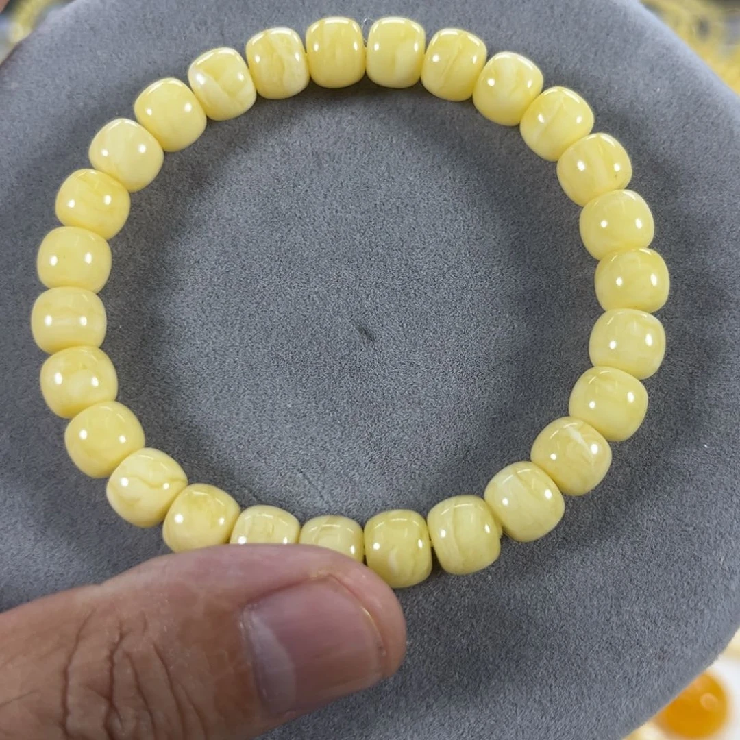 蜜蜡手串未镶嵌斌纯天然俄料白花