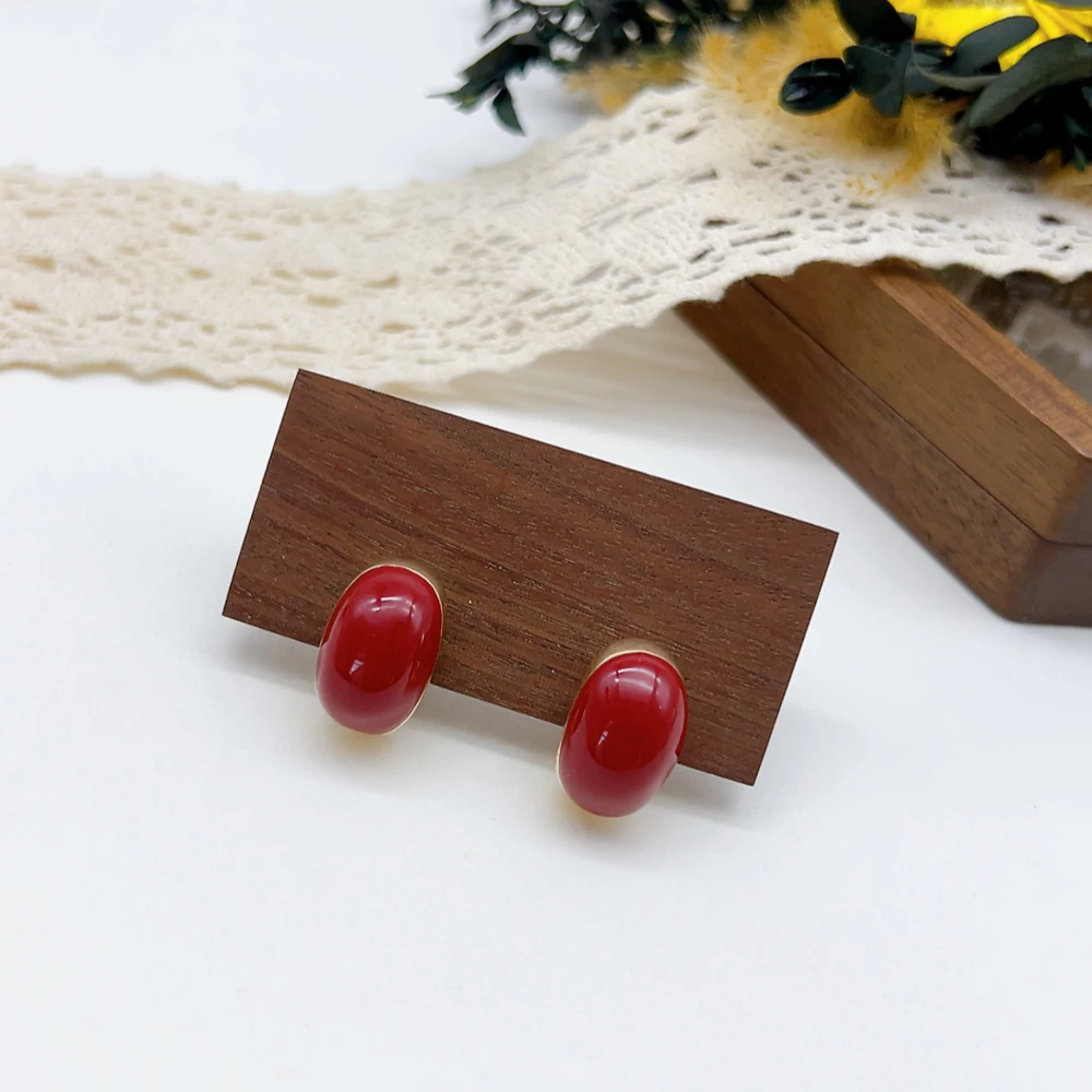 铜合金耳饰 耳夹 02863 好啊商店 红滴油半圆耳夹