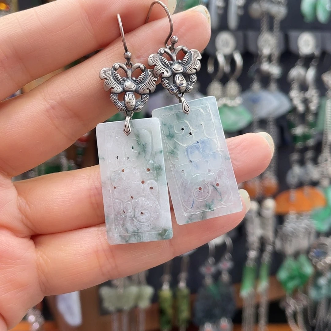 翡翠银S925镶嵌耳饰(****莲362thhhgh