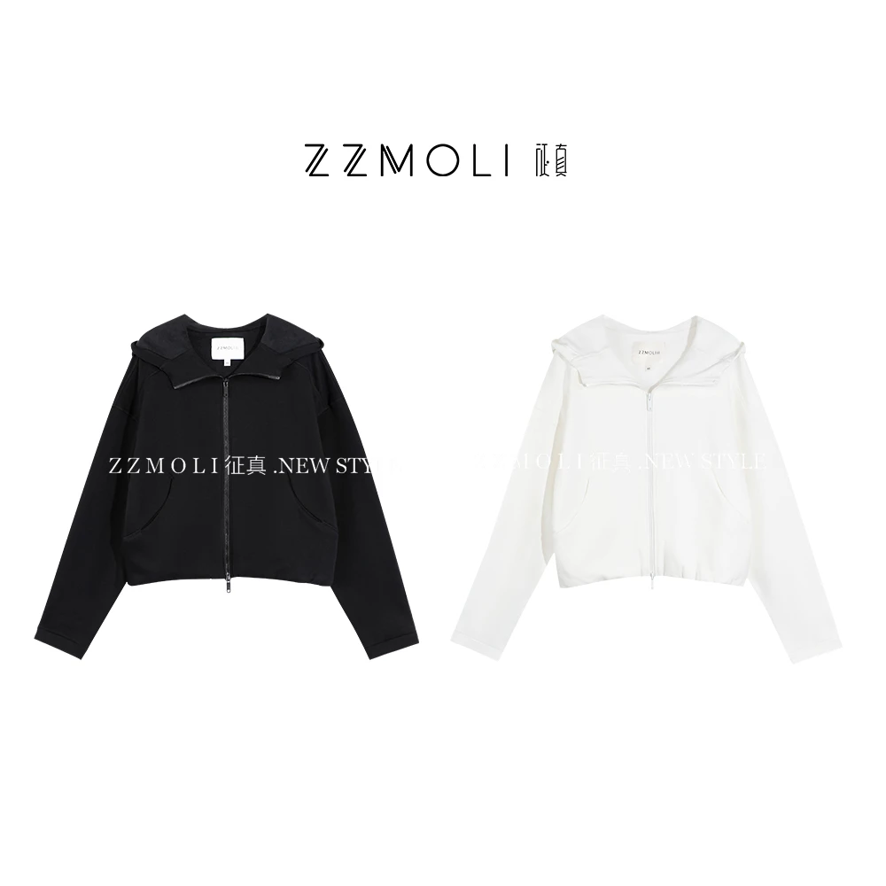 ZzMoLi征真 空气层连帽卫衣新款潮牌女装拉链开衫外套ZBY85376