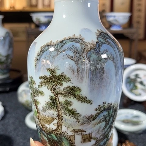 陶汪派山水汪沁粉彩特价不退不换