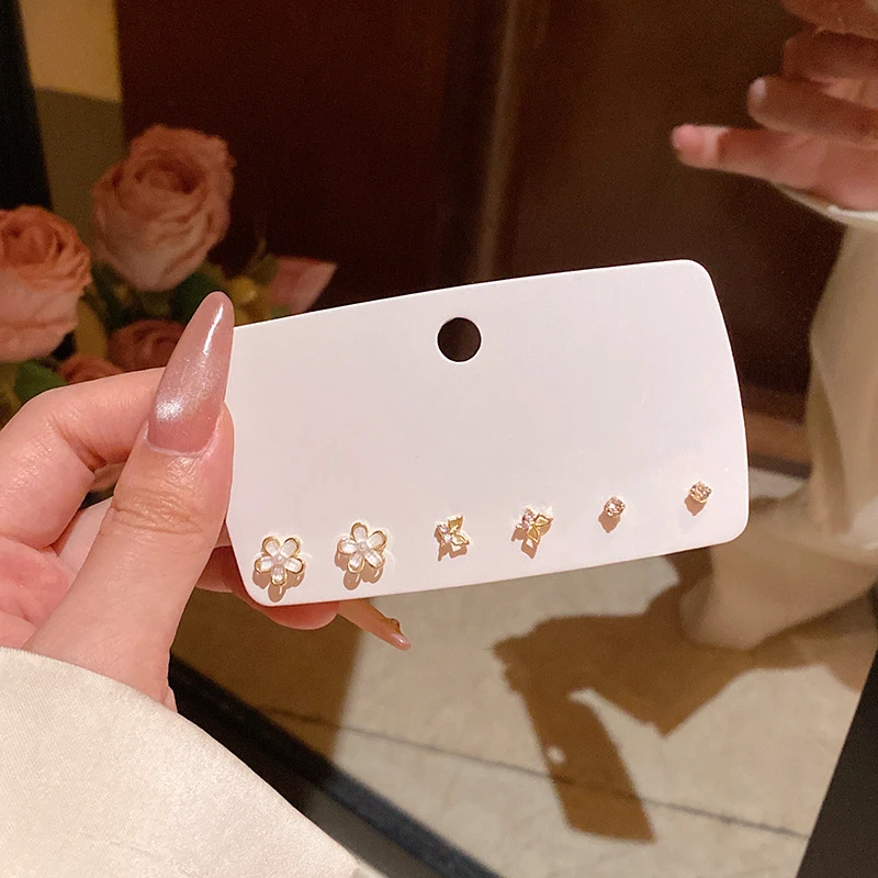 黄铜耳饰 森系小清新锆石花朵耳钉女百搭简约气质养耳洞套装蝴蝶