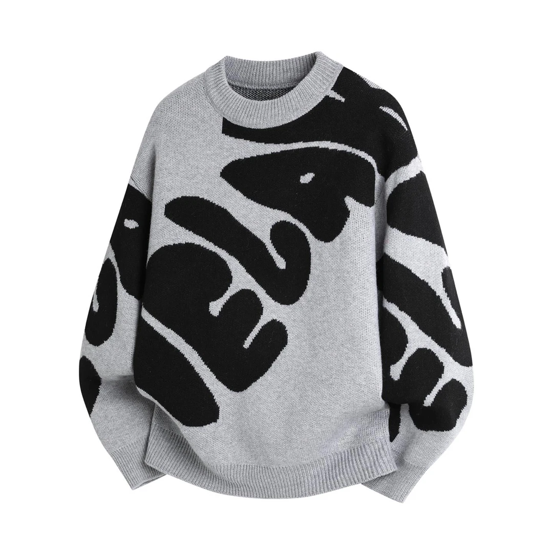 【秋冬新款】男士字母印花圆领针织毛衣宽松保暖休闲百搭7907