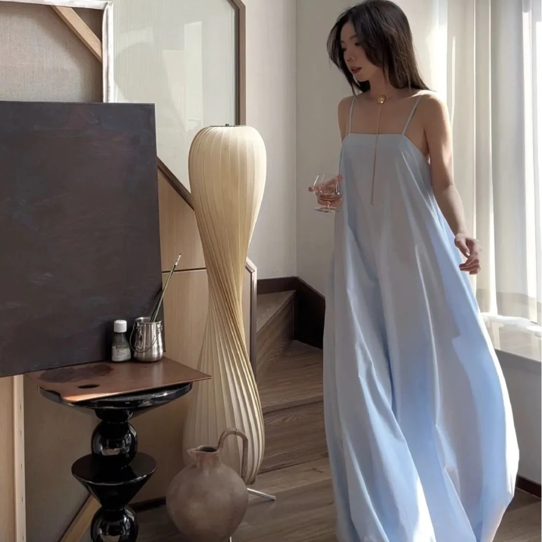 睡裙女长裙女新款简约设计感超大裙摆立体抽褶花苞连衣裙女可外穿