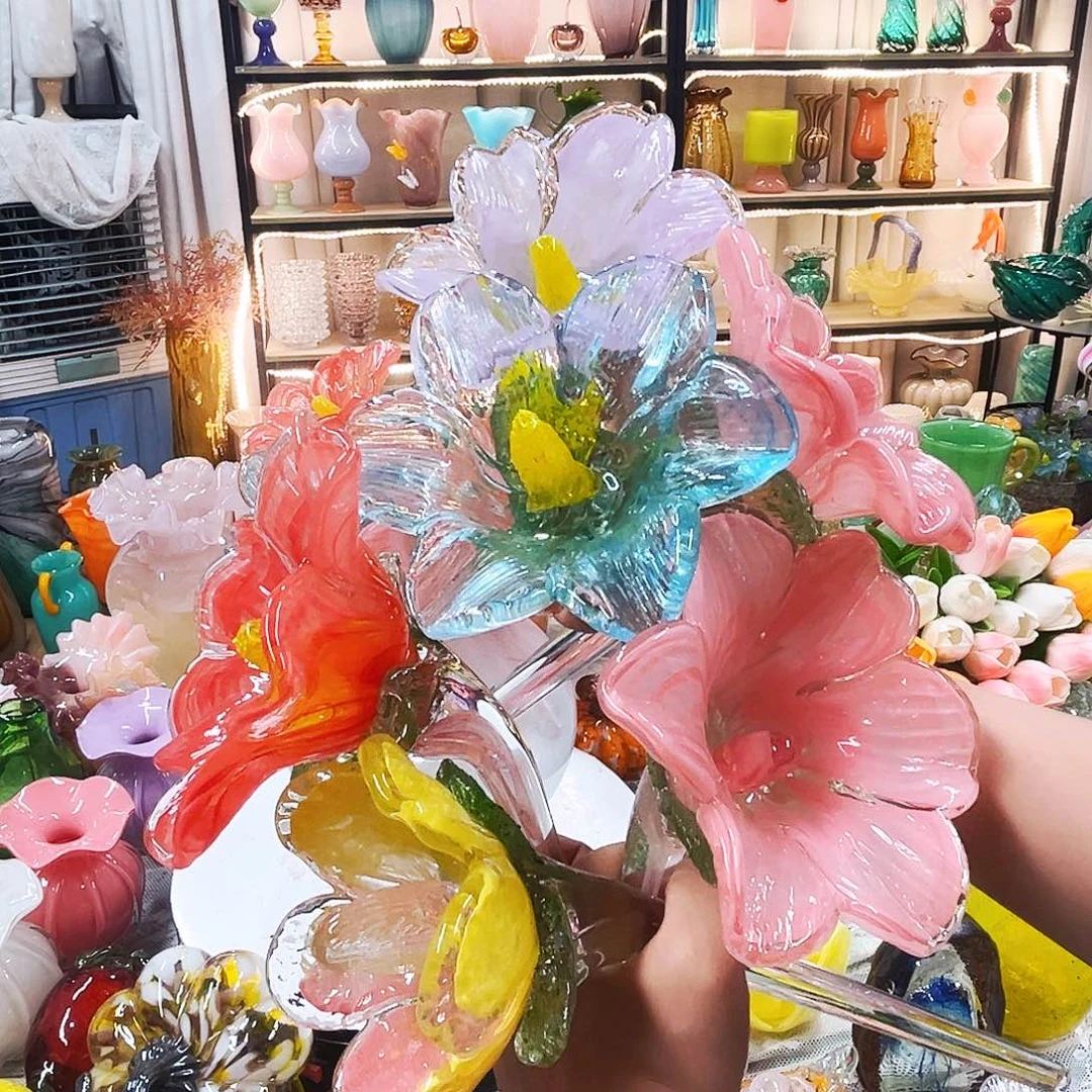 财***心琉璃6朵百合家悦美居琉璃工艺品不完美