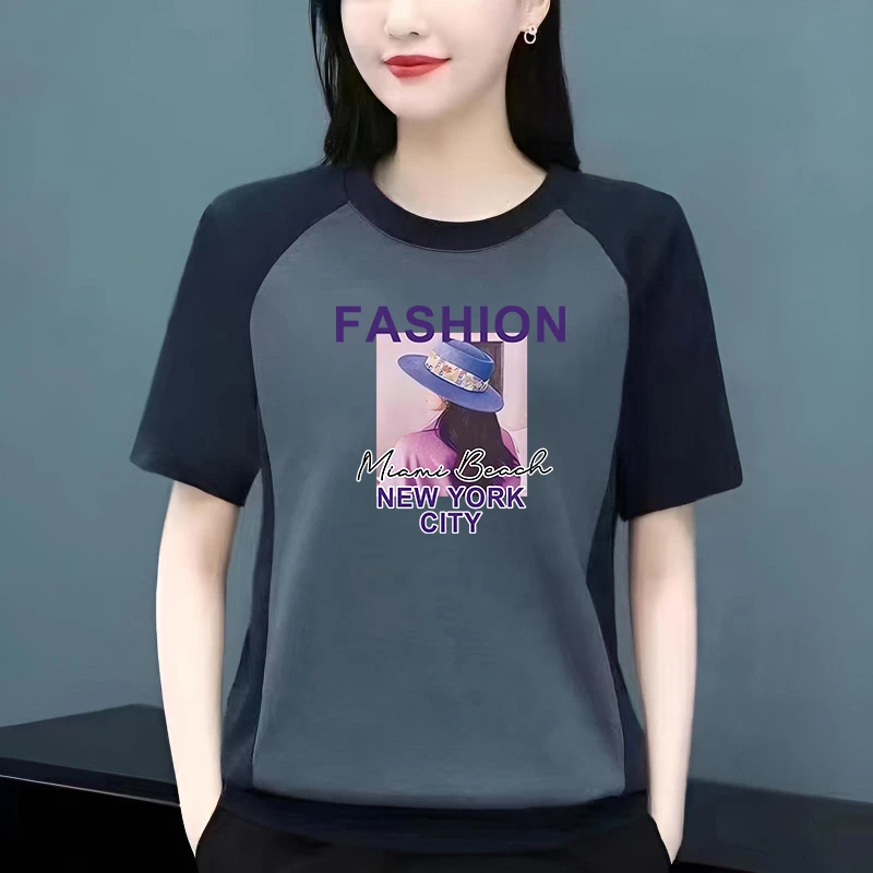 纯棉妈妈装短袖t恤女夏季新款休闲洋气减龄显瘦打底衫圆领上衣服